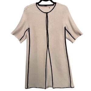 Elie Tahari Cream Knit Open Front Cardigan Jacket Black Trim Size S